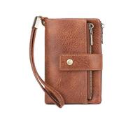 HOOLRZI Portafoglio con pochette a tre ante bloccante con finestra trasparente Borsa da viaggio in pelle da donna e portafoglio da donna con design a cinturino