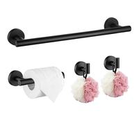Hoomtaook Porta Asciugamani Bagno 4 Pezzi, Accessori Bagno da Parete, Set di Accessori Acciaio Inossidabile, Portasciugamani da 30cm, Porta Carta Igienica, 2 Ganci per Accappatoio, Nero