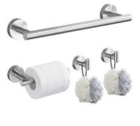 Hoomtaook Porta Asciugamani Bagno 4 Pezzi, Accessori Bagno da Parete, Set di Accessori Acciaio Inossidabile, Portasciugamani da 40cm, Porta Carta Igienica, 2 Ganci per Accappatoio, Nichel Spazzolato