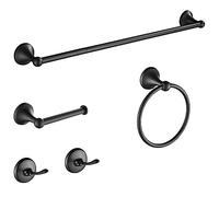 Hoomtaook Porta Asciugamani Bagno 5 Pezzi, Accessori Bagno da Parete, Set di Accessori Acciaio Inossidabile, Portasciugamani da 60cm, Porta Carta Igienica, 2 Ganci per Accappatoio, Nero