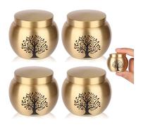 HOOMTREE Set di 4 piccole urne commemorative per ceneri umane, Mini urne per ceneri in ottone con motivo intagliato dell'albero della vita, piccole urne commemorative per ceneri per adulti, donne
