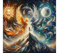 Hoonjiin 5D Sole Luna Pittura Diamante,Diamond Painting Kits for Adulti,Animale Pittura Diamante Fai da Te,Decorazioni per la Casa - Round Drill,70x70cm