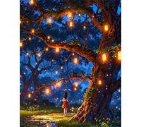 Hoonjiin Dipingere con i Numeri Adulti Albero Antico,Ragazza Kit di Pittura a Olio su Tela Fai da Te,60x75cm Dipingi con i numeri con Pennelli e Pigmento Acrilico per Decorazione Casa(con Telaio)