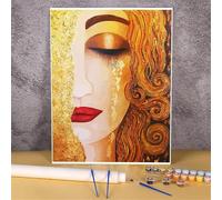 Hoonjiin Dipingi con i Numeri Adulti,Paint by Numbers con Pennelli,Lacrime d'oro Ritratto DIY Pittura a Pigmento Acrilico Disegno Decora la Casa Regalo per Principianti Senza Cornice 40x50cm