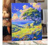 Hoonjiin Vista cartone animato Dipingi con i Numeri per Adulti senza Cornice,Prato Pittura Acrilica Fai da Te per adulti principianti,Kit per dipingere con i numeri per Decora la Casa Regalo 8x12inch