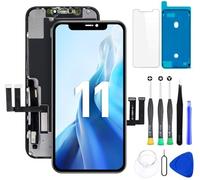 Hoonyer Set di ricambio per display per iPhone 11 (6,1"), touch screen 3D con cornice e digitalizzatore, con strumento di riparazione, strisce adesive impermeabili e pellicola protettiva in vetro