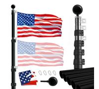 Hooomyai Kit asta telescopica per bandiera, 6,1 m, asta telescopica in alluminio resistente, per esterni, per camper, camper, portellone, con due bandiere USA da 3 x 5 e parte superiore a sfera nera