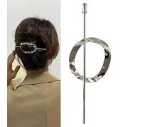 Hoop and Pin Barrette, Hair Edit Hoop and Pin,The Hair Edit Hoop & Pin Barrette,Vintage Geometric Gold Oval Metal Hair Cuff Pin Barrette Circle Clip Accessories (Silver-ellipse)