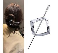 Hoop and Pin Barrette, Hair Edit Hoop and Pin,The Hair Edit Hoop & Pin Barrette,Vintage Geometric Gold Oval Metal Hair Cuff Pin Barrette Circle Clip Accessories (Silver-rhombus)