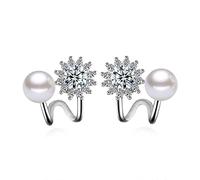 Hoop Earrings for WomenStylish 925 Fashion Shiny Zircon Snow Pearl Flower Ladies`Stud Earrings Female Jewelry Gift/925