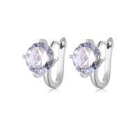 Hoop Earrings, orecchini a cerchio da donna, in argento placcato oro, con zirconi solitari per gioielli di compleanno, Silber, Base placcata oro bianco, Zirconia cubica