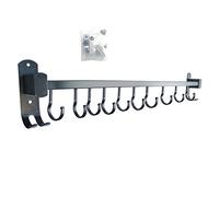 Hoopever Portautensili da cucina a parete, da 55.6 cm, resistente, con 10 ganci rimovibili, in alluminio spaziale, supporto per elettrodomestici da cucina per coltelli, padelle, pala, nero