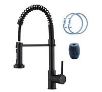 Hoopever Rubinetto a molla da cucina, Miscelatore per lavello da cucina con spruzzatore estraibile, Funzionamento a maniglia singola girevole a 360°, Controllo due modalità con tubi, Nero