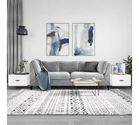 Hoopleep 2 tavolette da caffè bianco lucido, 50 x 50 x 40 cm, in legno ingegnerizzato, Modern Living Room Tables with Storage Drawer, Sturdy Iron Legs for Elegant Home Decor