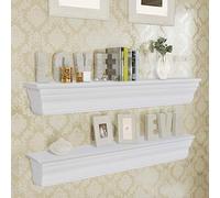 Hoopleep Aaliyah White Floating Wall Shelves, confezione da 2 pannelli in MDF, 61 x 9,5 x 9 cm per bedroom, Living Room, Kitchen Decor, capacità massima 8 kg