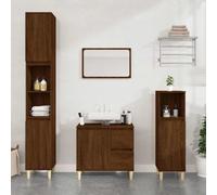 Hoopleep Armadietto da bagno marrone effetto rovere 65 x 33 x 60 cm, in legno Vanity con 2 cassetti, scomparto e gambe in legno massiccio, piccolo cabinet per lavandino, resistente all'umidità