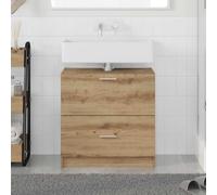 Hoopleep Artisan - Cabinet in legno di quercia da bagno, 59 x 37 x 59 cm, in stile rustico, organizer per lavandini con drawer, facile assemblaggio per piccoli bagni