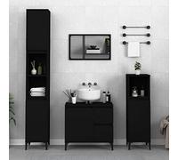 Hoopleep Black Bathroom Storage Cabinet, 30 x 30 x 190 cm Slim Wooden Vanity Unit with Doors & Shelves, freestanding Narrow Organizer for Small Bathroom, resistente all'umidità