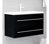 Hoopleep Black Bathroom Vanity Cabinet with Integrated Ceramic Sink, Modern Wood Composite Under Sink Storage for Small Bathroom, 80 x 38,5 x 48 cm, Single Basin with Overflow
