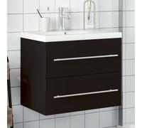 Hoopleep Black Bathroom Vanity with Integrated Ceramic Sink, Wall Mounted, 60 x 38,5 x 48 cm, Modern Wood Composite Cabinet for Small Bathroom with Faucet