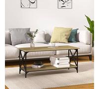 Hoopleep Black Coffee Table, 100 x 45 x 45 cm, telaio in legno e verniciato a polvere, moderno Living Room Center Table with Open Storage for drinks, snack, & Decor