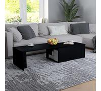 Hoopleep Black Coffee Table, 150 x 50 x 35 cm, Wood Engineered, Modern Living Room Center Table, Easy Assembly, Durable & Easy Clean Surface for Drinks, Magazine