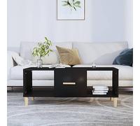 Hoopleep Black Coffee Table for Living Room, 102 x 50 x 40 cm Modern Wood Composite Center Table with 2 Open Storage Compartments & 1 Drawer, Stable & Moisture-Resistant
