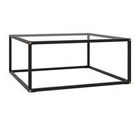 Hoopleep Black Coffee Table for Living Room, Modern Square Center Table with 5 mm Tempered Glass Top, Durable Powder-Coated Steel Frame, 80 x 80 x 35 cm, Easy Assembly