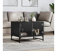 Hoopleep Black Coffee Table with Glass Doors, Modern Living Room Center Table, Durable Wood Material 68.5x50x50 cm, Spacious Storage for Media, Decorative Items and Books