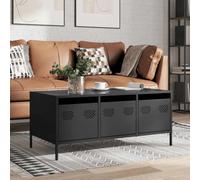 Hoopleep Black Industrial Coffee Table, 101,5 x 50 x 43,5 cm Cold Roll Steel Living Room Center Table with Storage, Adjustable Legs, Modern Design for Home
