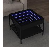 Hoopleep Black Infinity LED Coffee Table, 50 x 50 x 38 cm Modern Living Room Center Table with RGB Lighting, Durable Wood, Glass, Metal Construction for Home Decor