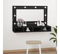 Hoopleep Black LED Mirror Cabinet for Bathroom Vanity, 90 x 31,5 x 62 cm, Wood Composite, Wall Mount or Countertop, Dimmable Warm to Cool White Lighting, Easy Assembly