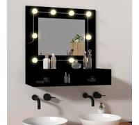 Hoopleep Black LED Mirror Cabinet for Bathroom, Vanity, or Bedroom, 60 x 31,5 x 62 cm, Modern Wood Composite Storage with USB Dimmable Warm to Cool White Lighting, Wall Mount or Tabletop