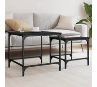 Hoopleep Black Nesting Coffee Tables Set of 2, Industrial Wood-Derived Material Side End Tables for Living Room, Bedroom, Office, Space-Saving Design, 50 x 50 x 46 cm & 40 x 40 x 38 cm