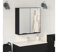 Hoopleep Black Oak Look Bathroom Mirror Cabinet, Wall-Mounted Storage Vanity with Flat Mirror, 64 x 20 x 67 cm, Space Saving Design for Small Bathrooms, Easy Assembly