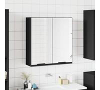 Hoopleep Black Wooden Bathroom Mirror Cabinet, 64 x 20 x 67 cm, storage a parete, durevole Engineered Wood Vanity with Two Mirrored Doors, Space Saving Solution for Small Bathrooms