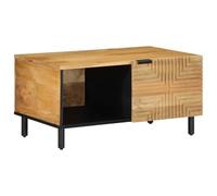 Hoopleep Brown Mango Wood Coffee Table, 80 x 50 x 40 cm Solid Wood Living Room Table with Storage, Durable Center Table for Living Room, Unique Grain, Easy Assembly