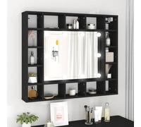 Hoopleep Cabinet LED Mirror Cabinet, Black Wood Composite, 91 x 15 x 76,5 cm, Wall Mounted Bathroom Vanity with Dimmable Warm to Cool White Lighting, Ample Storage for Cosmetics, Easy Assembly