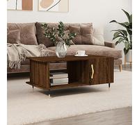 Hoopleep Coffee Table for Living Room, Modern Brown Oak Finish, 90 x 50 x 40 cm, Wood Composite with 2 Storage Compartments, Iron Legs, Center Table for Snacks & Decor