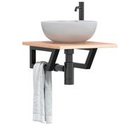 Hoopleep Floating Bathroom Vanity Shelf, Solid Oak Wood Top 40 x 50 x 2 cm con staffe trapezoidali in acciaio nero, per piccoli bagni