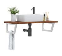 Hoopleep Floating Vanity Shelf, 100 x 50 x 2,5 cm, in legno di quercia, con staffe in acciaio bianco, design a parete per piccoli bagni
