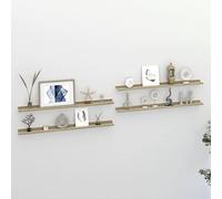 Hoopleep Floating Wall Shelves, 4 pezzi White & Sonoma Oak Finish, 100 x 9 x 3 cm Modern Mounted Storage Display Ledge for Living Room, Bedroom, Office Decor, Durable MDF