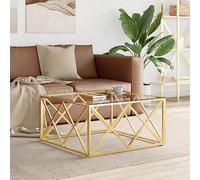 Hoopleep Golden Square Coffee Table, 80 x 80 x 40 cm Stainless Steel & Tempered Glass Top, Modern Living Room Center Table, Durable Accent Furniture for Home