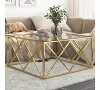 Hoopleep Golden Stainless Steel Coffee Table, 100 x 100 x 50 cm quadrato in vetro temperato Living Room Table, Modern Center Table for Living Room, Easy Clean Accent Furniture, Durable & Stable
