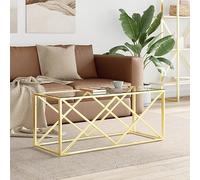 Hoopleep Golden Stainless Steel Coffee Table, 110 x 45 x 45 cm Clear Tempered Glass Top, Modern Rectangular Living Room Center Table, Durable Accent Furniture for Home