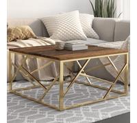 Hoopleep Golden Stainless Steel Coffee Table, 80 x 80 x 40 cm Modern Center Table for Living Room, Durable Solid Wood Top, Easy Clean Accent Table, Design robusto e stabile