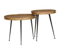 Hoopleep Golden Wood End Tables Set of 2, Modern Coffee Tables for Living Room, Durable Engineered Wood & Metal Construction, Easy Clean Surface, Versatile Center Table Use