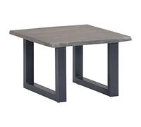 Hoopleep Gray Acacia Wood Coffee Table, 60 x 60 x 40 cm, Live Edge Solid Wood, Industrial Design, Metal U Legs, Modern Center Table for Living Room