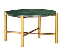 Hoopleep Green Coffee Table, 60 x 60 x 35 cm, Real Stone Marble Look with Brass Powder Iron Frame, Modern Living Room Center Table, Easy Assembly