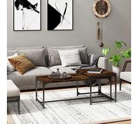 Hoopleep Industrial Coffee Tables for Living Room, set di 2 nesting, legno di quercia affumicata, 100 x 40 x 35 cm e 50 x 40 x 40 cm, design Space Saving